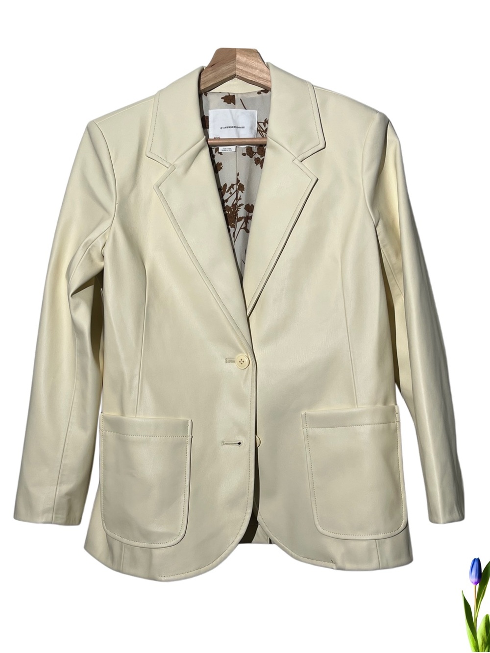 Anthropologie Ivory Faux Leather Blazer Jacket